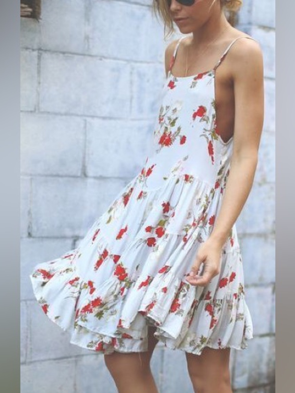 Free People Circle of Flowers Slip Dress Medium Boho Floral Flowy Mini Sundress